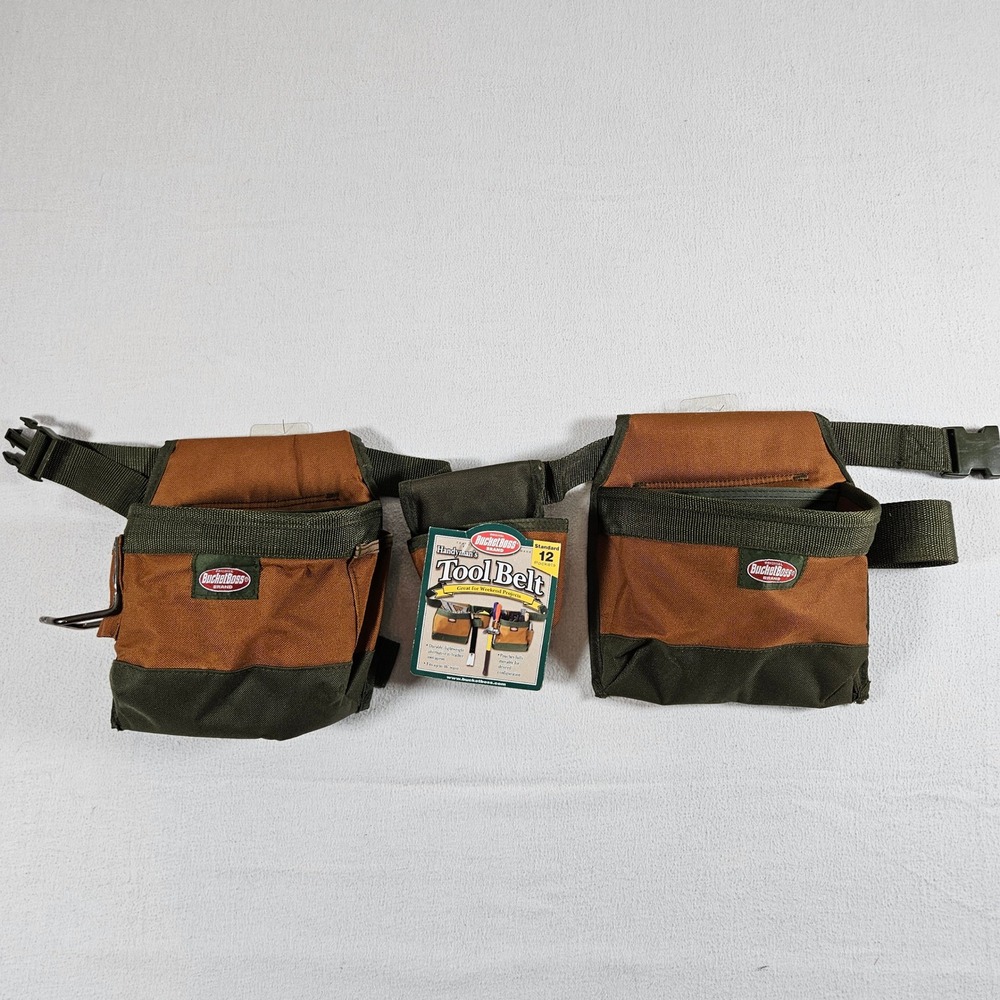 Bucket Boss Tool Belt Mens Brown Green 12 Pocket Handyman Adjustable 55032 NWT